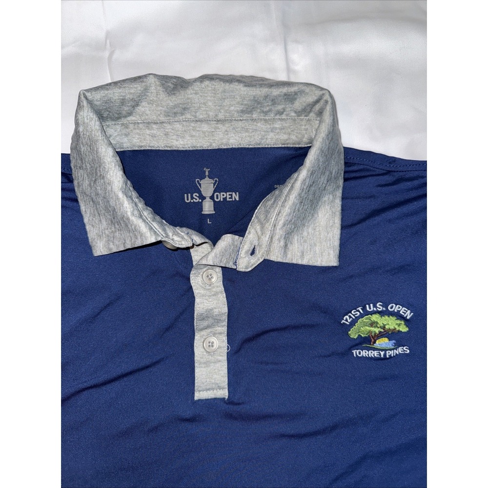 US Open Polo Golf Size L 121st Torrey Pines Golf USGA Navy Blue with Grey Collar